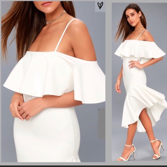LULU’S GLAM WHITE ASYMMETRICAL OFF-THE-SHOULDER S - Picture 2 of 7